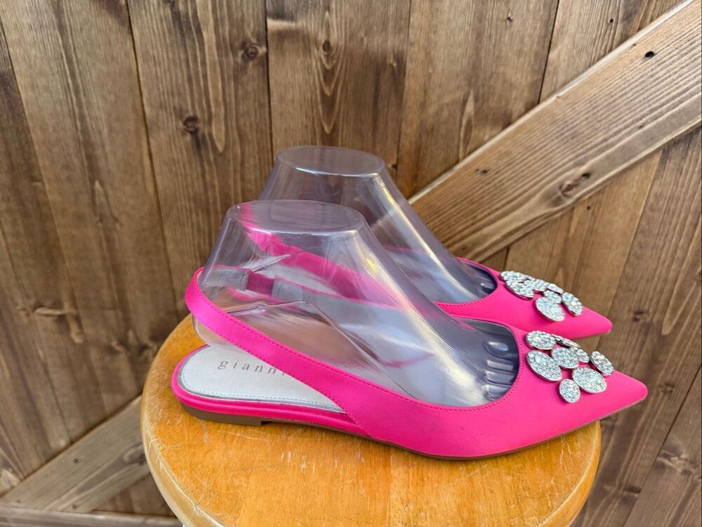 Gianni Bini Women’s Size 8.5M Hot Pink Rhinestone Pointed Toe Slingback Flats